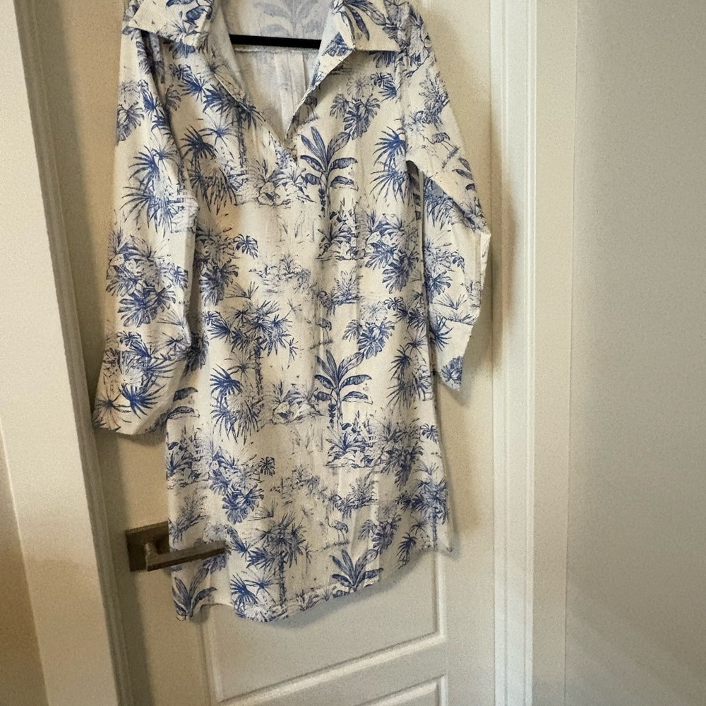 Blue and White Floral Shirt Dress